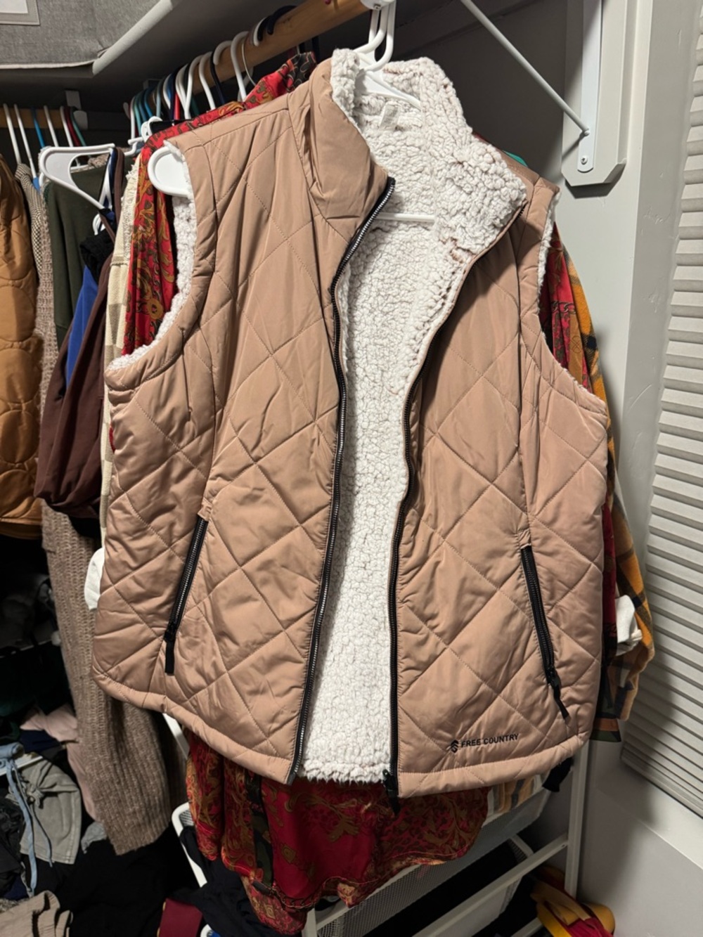Free Country Mauve-Tan Quilted Sherpa Vest - Zip Front